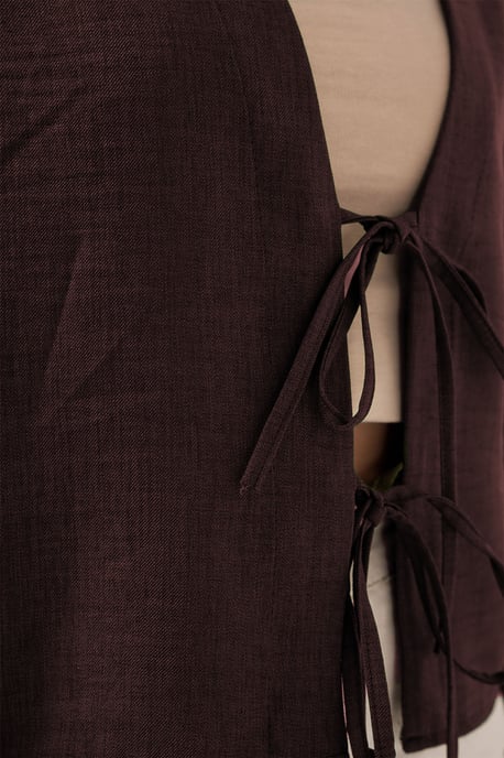 Viskose-Mix V-Ausschnitt Langarm-Kimono mit Bindungsdetails - Image 2