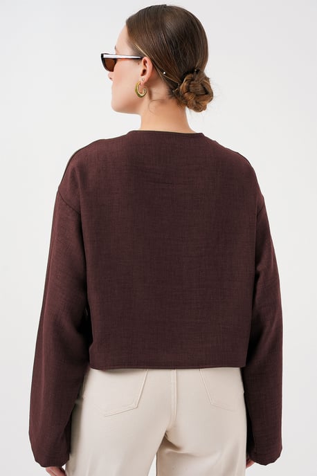 Viskose-Mix V-Ausschnitt Langarm-Kimono mit Bindungsdetails - Image 3