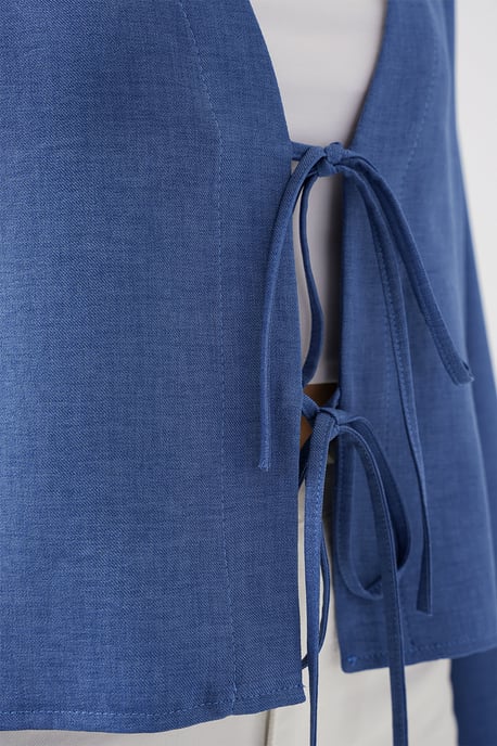 Viskose-Mischung V-Ausschnitt Langarm-Kimono mit Bindungsdetails - Image 5