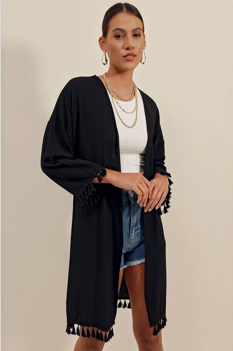 Midi Strandkimono mit Pompon-Detail - Image 5