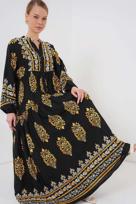 Bedrucktes V-Ausschnitt Maxikleid mit Knopfverschluss - Image 2