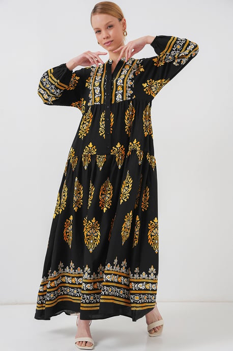 Bedrucktes V-Ausschnitt Maxikleid mit Knopfverschluss - Image 4