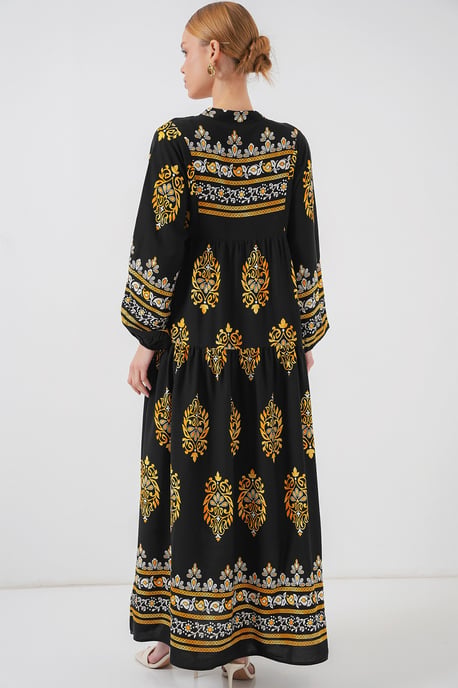 Bedrucktes V-Ausschnitt Maxikleid mit Knopfverschluss - Image 6