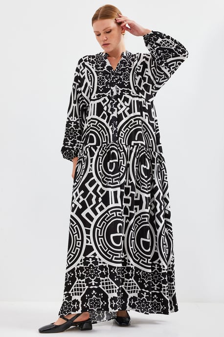 Gemustertes V-Ausschnitt Maxikleid - Image 1