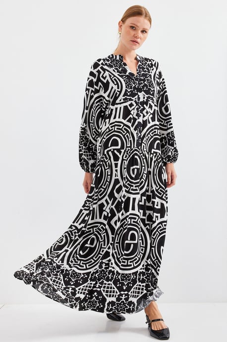 Gemustertes V-Ausschnitt Maxikleid - Image 3
