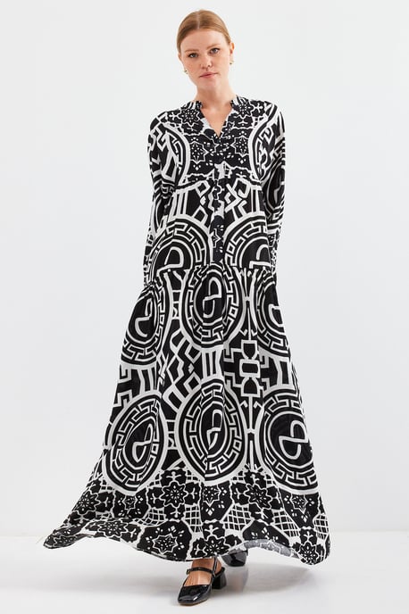 Gemustertes V-Ausschnitt Maxikleid - Image 4