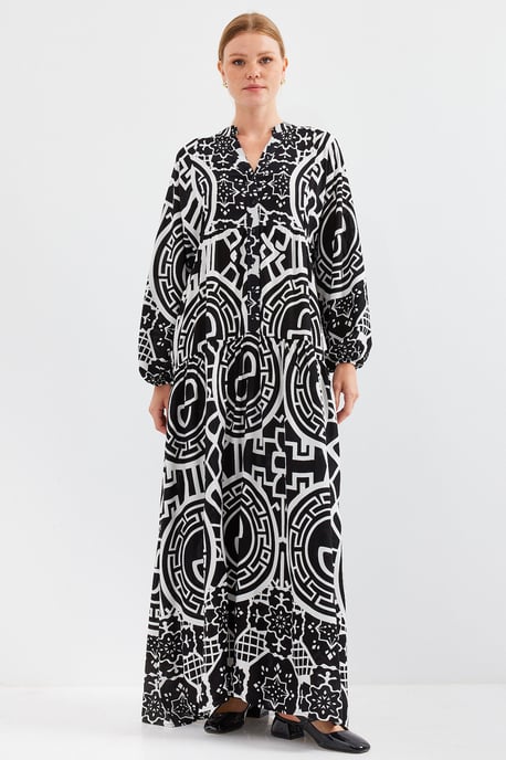 Gemustertes V-Ausschnitt Maxikleid - Image 5