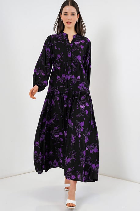 Gemustertes V-Ausschnitt Maxikleid - Image 1