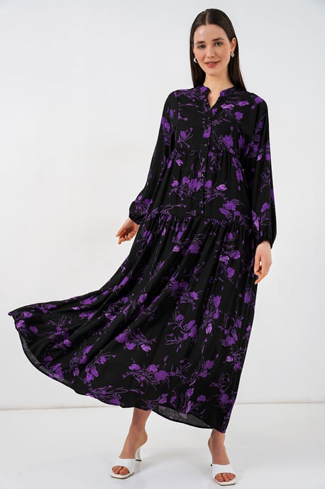Gemustertes V-Ausschnitt Maxikleid - Image 3