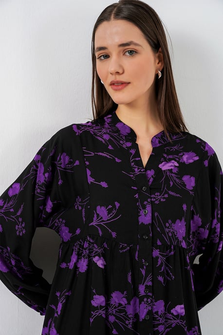 Gemustertes V-Ausschnitt Maxikleid - Image 5