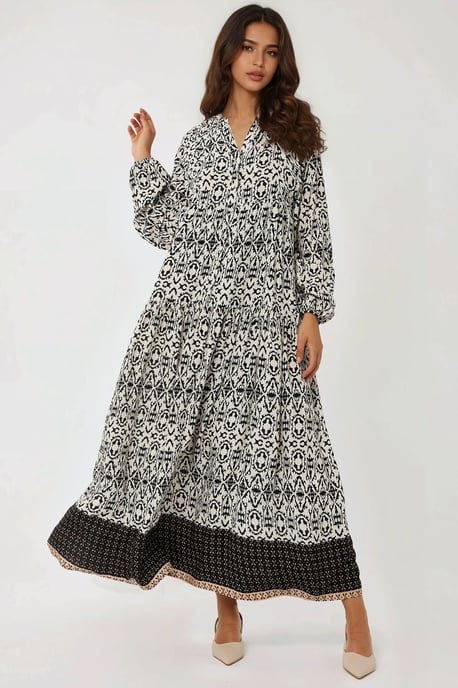 Bedrucktes Maxikleid mit Hemdkragen - Image 1