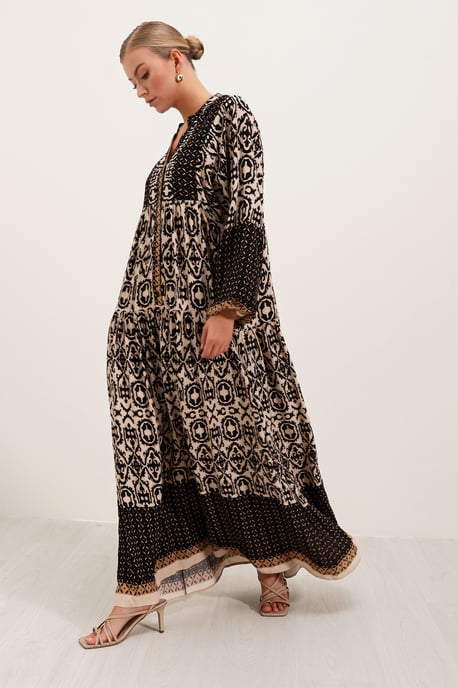 Gemustertes V-Ausschnitt Maxikleid - Image 3