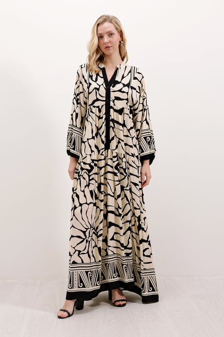 Gemustertes V-Ausschnitt Maxikleid - Image 3