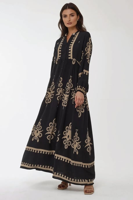 Bedrucktes Langarm-Viskose-Maxikleid - Image 2