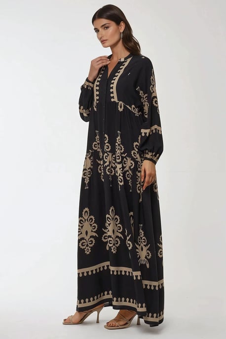 Bedrucktes Langarm-Viskose-Maxikleid - Image 4