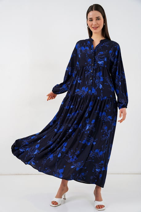 Gemustertes V-Ausschnitt Maxikleid - Image 4
