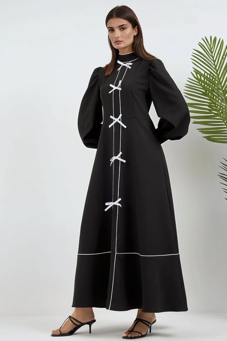 Hiccup farbenblockiertes Maxikleid mit halbem Rollkragen - Schwarz - Image 3