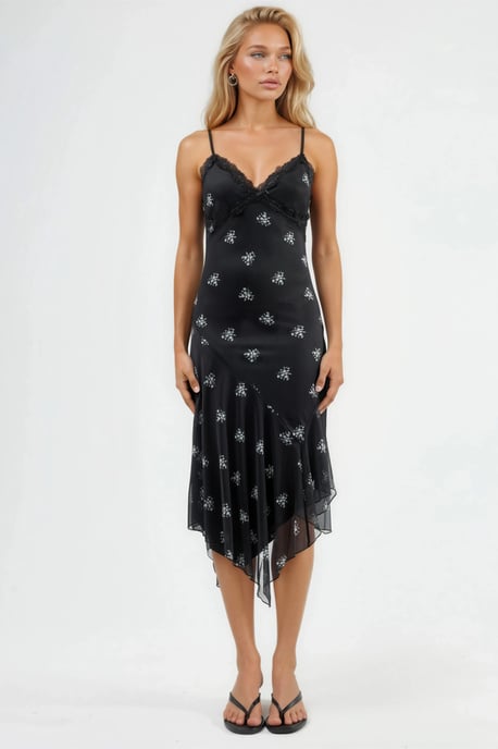 V-Ausschnitt Print Bodycon Maxikleid mit Spitzen Detail - Image 1