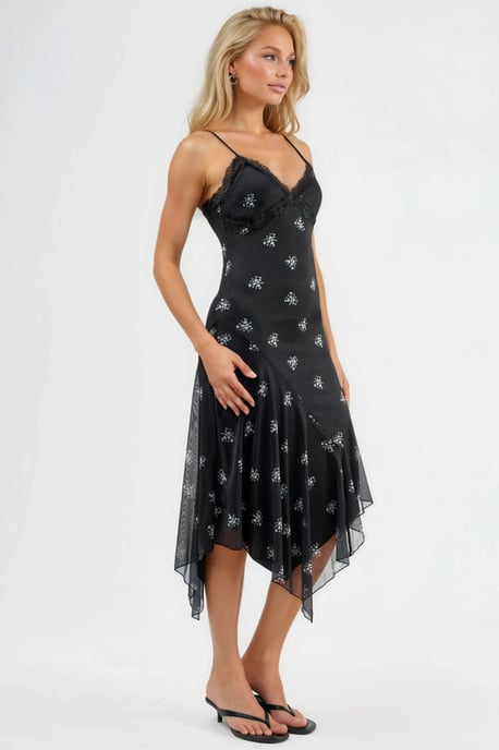 V-Ausschnitt Print Bodycon Maxikleid mit Spitzen Detail - Image 2