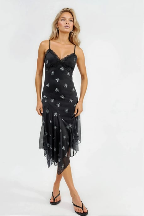 V-Ausschnitt Print Bodycon Maxikleid mit Spitzen Detail - Image 3
