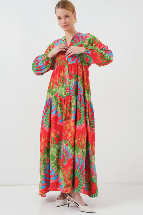 Gemustertes V-Ausschnitt Maxikleid - Image 2