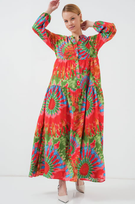 Gemustertes V-Ausschnitt Maxikleid - Image 3