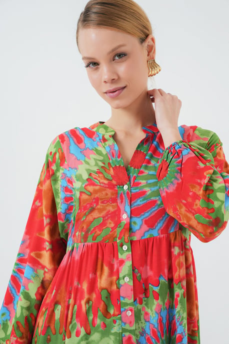 Gemustertes V-Ausschnitt Maxikleid - Image 4