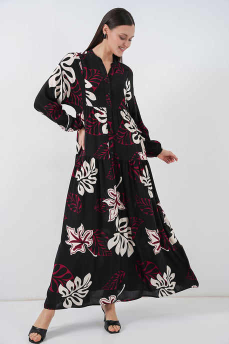 Gemustertes V-Ausschnitt Maxikleid - Image 1