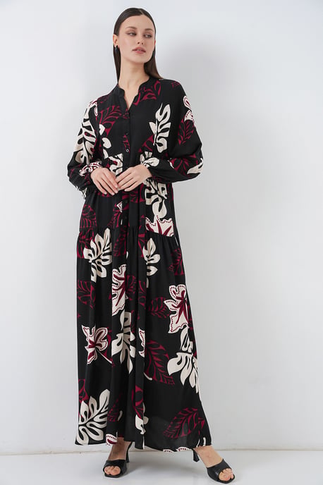 Gemustertes V-Ausschnitt Maxikleid - Image 2