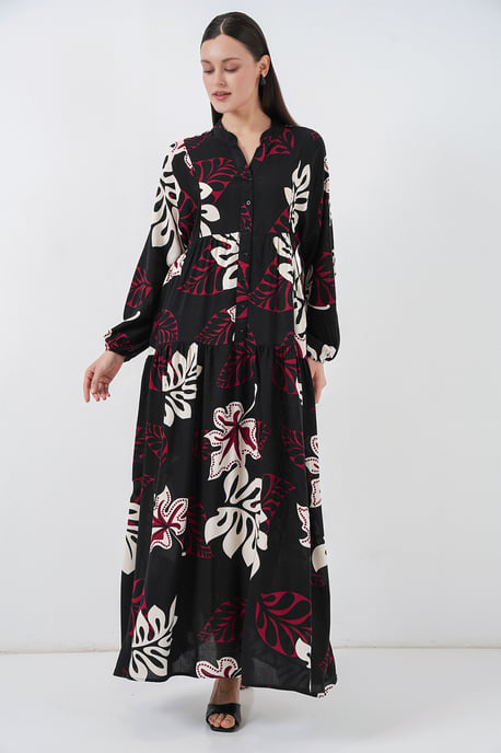 Gemustertes V-Ausschnitt Maxikleid - Image 3