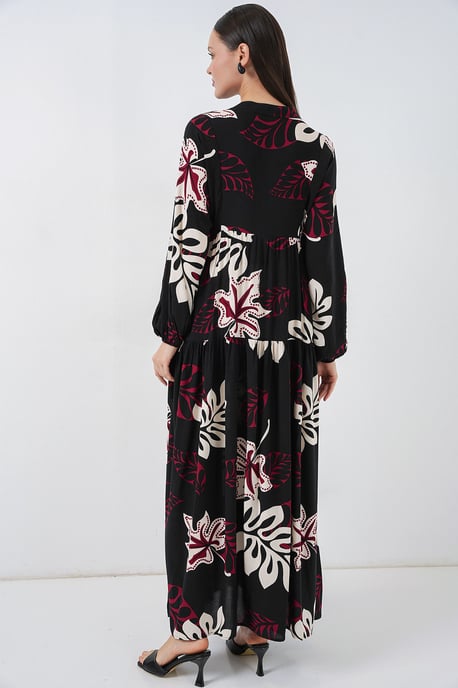 Gemustertes V-Ausschnitt Maxikleid - Image 5