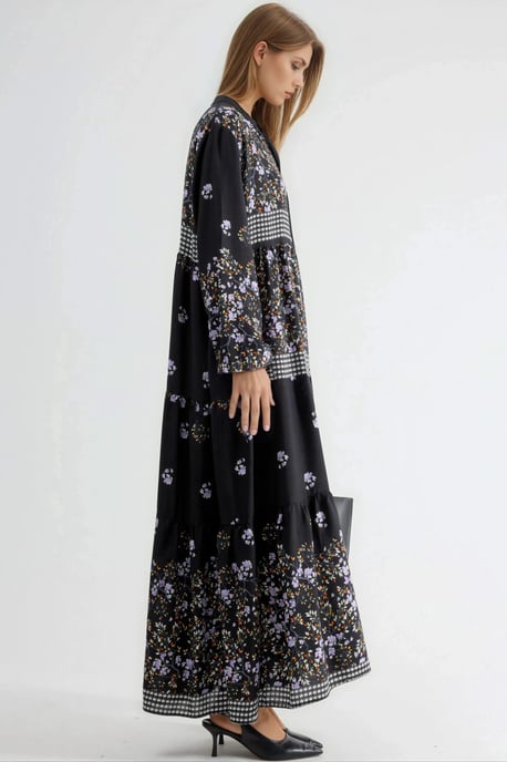 Gemustertes V-Ausschnitt-Maxikleid mit Knopfverschluss - Image 5
