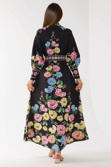 Bedrucktes Maxikleid mit langen Ärmeln und Gürtel - Image 2