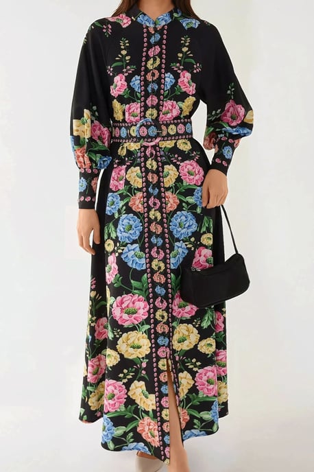 Bedrucktes Maxikleid mit langen Ärmeln und Gürtel - Image 5