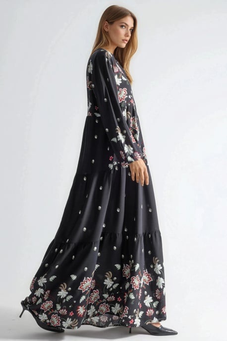Mustered V-Ausschnitt Maxikleid - Image 2