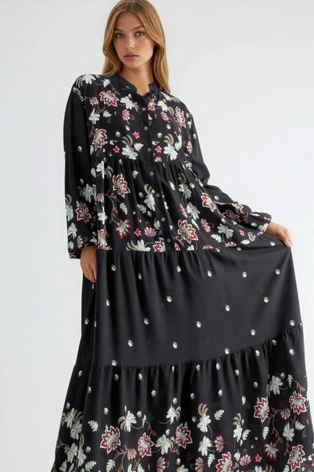 Mustered V-Ausschnitt Maxikleid - Image 3