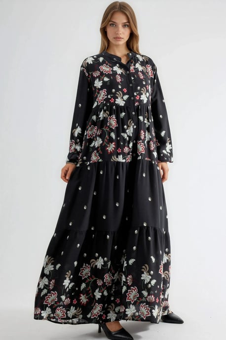 Mustered V-Ausschnitt Maxikleid - Image 5