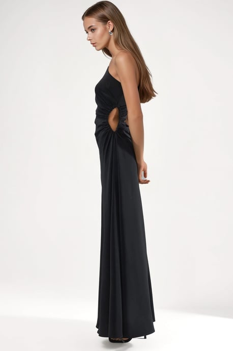 Asymmetrisches Kragen Cut-Out Maxi-Kleid - Image 3