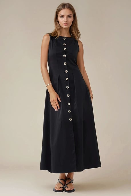 Ärmelloses A-Linien-Maxi-Kleid mit Knopfdetails - Image 1