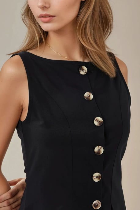 Ärmelloses A-Linien-Maxi-Kleid mit Knopfdetails - Image 2