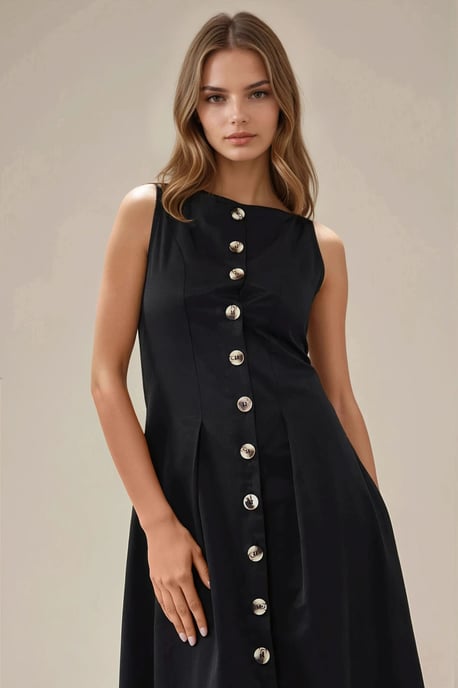 Ärmelloses A-Linien-Maxi-Kleid mit Knopfdetails - Image 3