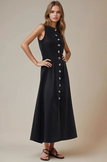 Ärmelloses A-Linien-Maxi-Kleid mit Knopfdetails - Image 5