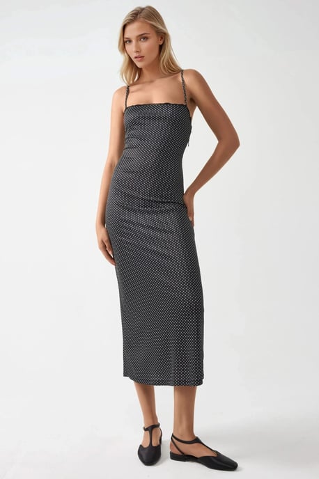 Maxikleid mit quadratischem Kragen und Spitzenverzierungen - Image 1