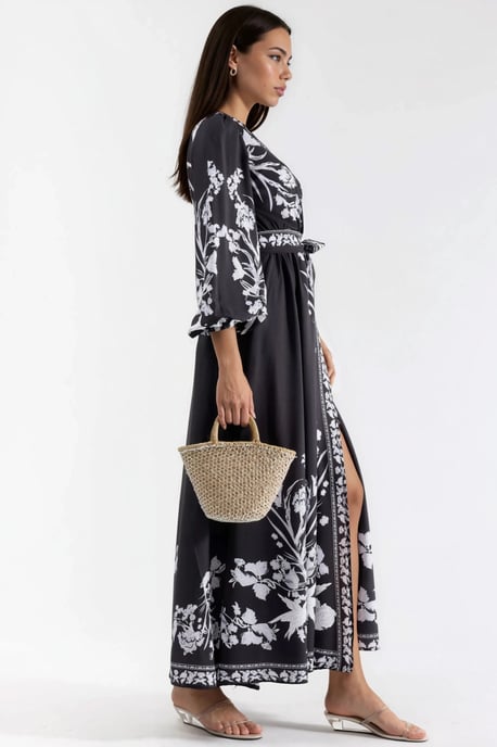 Blumen-Maxi-Kleid mit V-Ausschnitt und Bindungsdetail - Image 2