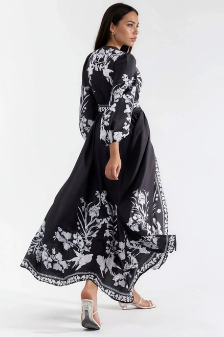 Blumen-Maxi-Kleid mit V-Ausschnitt und Bindungsdetail - Image 3