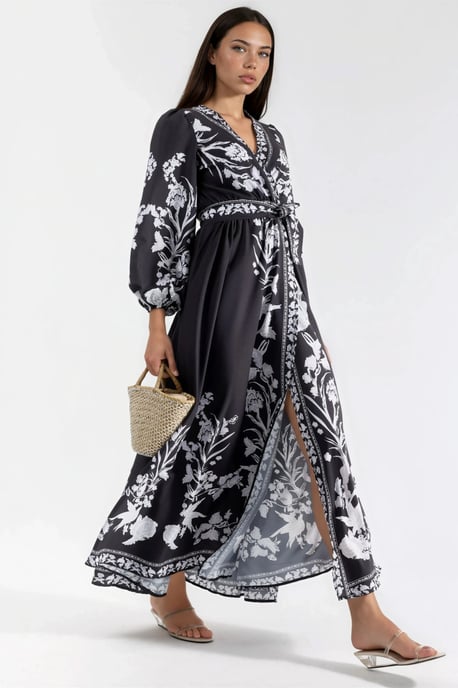 Blumen-Maxi-Kleid mit V-Ausschnitt und Bindungsdetail - Image 4