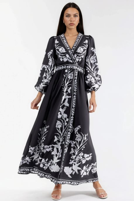 Blumen-Maxi-Kleid mit V-Ausschnitt und Bindungsdetail - Image 6