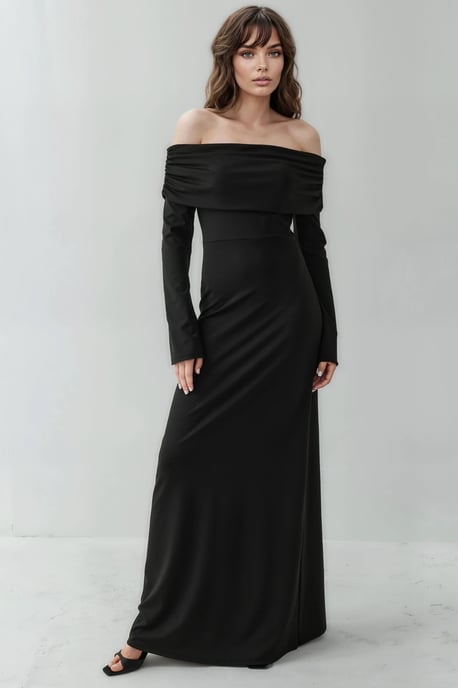 Schulterfreies Maxikleid mit Schlitz - Image 1