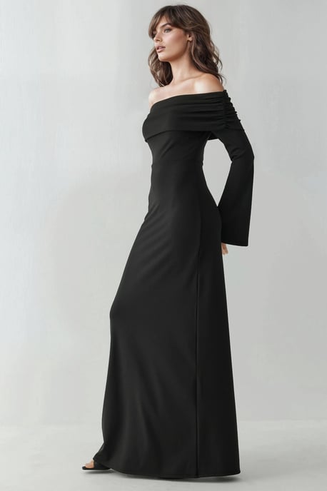Schulterfreies Maxikleid mit Schlitz - Image 4