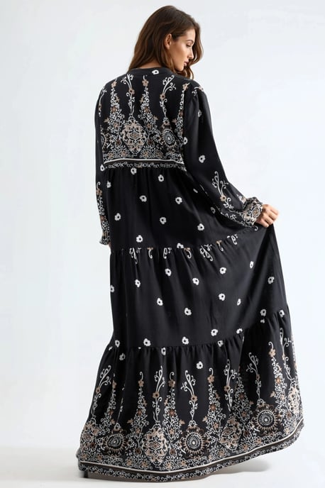Komfortables gemustertes Maxikleid mit V-Ausschnitt - Image 3